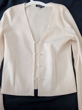 Express Cream V-Neck Button Cardigan Sweater